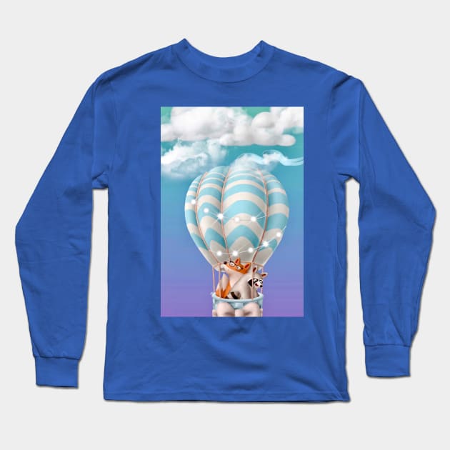 “Hot Air Balloon Adventures - Raccoon & Fox” Long Sleeve T-Shirt by Colette22